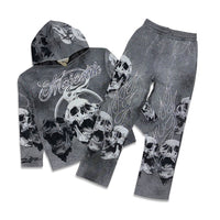 Majestik Men's Rhinestone Tapestry Skull Jogger Set Grey