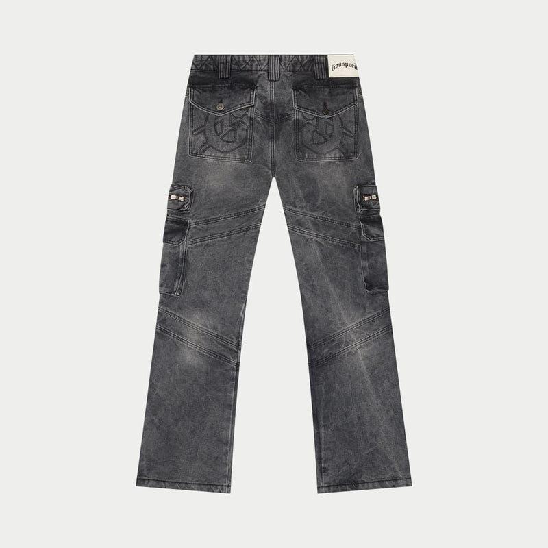 Godspeed rockstar flare cargo denim jean grey wash