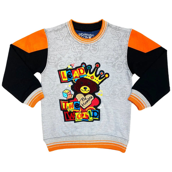 Elite denim (kids Grey/Orange “hustle up sweater)