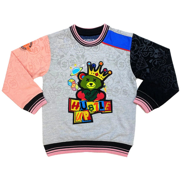 Elite denim (kids Grey/pink “hustle up sweater)