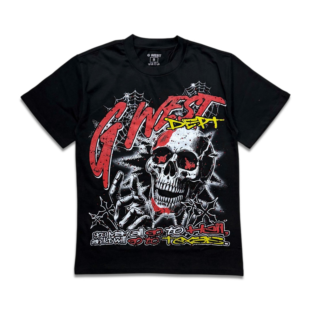 G west Men's Rhinestone Hell in pastel tee Black/red/yellow