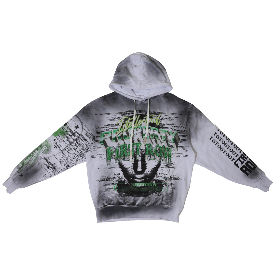 First Row White/Gray Intellectual Property Sprayed Hoodie