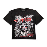 G west Men's Rhinestone Urban Genesis Tee Red/Black acid wash