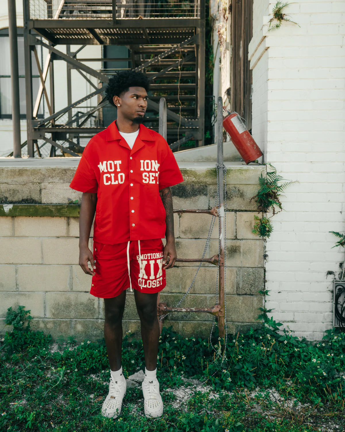 Mixed Emotion “Backyard” Nylon Short Set Red