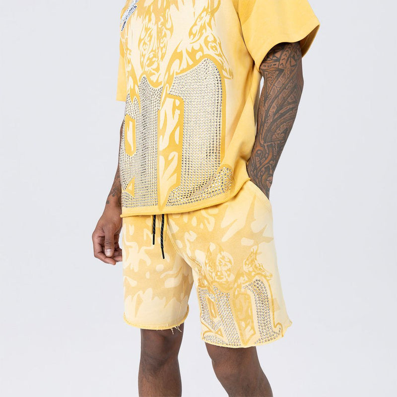 Smoke Rise Men’s Lounge Dystopia Printed Shorts Ochre Yellow