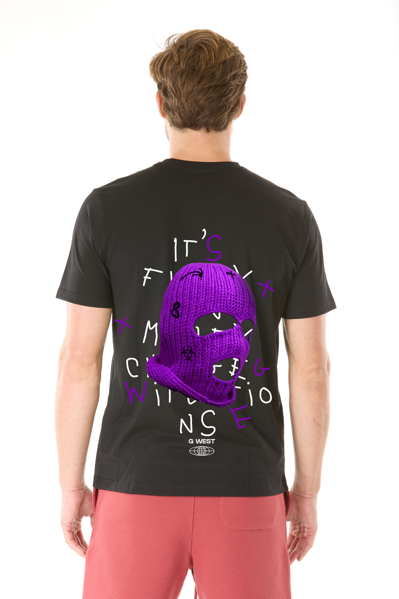G West (Black Printed Purple "Ski Mask" T-Shirt)