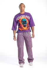 Kindred Men's Rhinestone Blue Flame Skull Cropped Tee – Purple