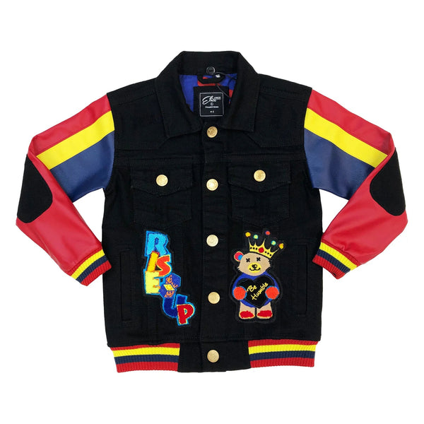 Elite denim (kids black red/yellow/navy denim jacket)
