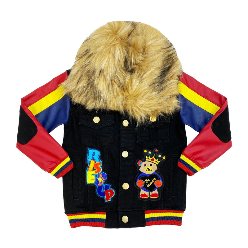 Elite denim (kids black red/yellow/navy denim jacket)