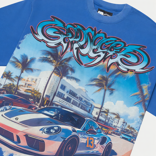 Godspeed Car Meet Miami Tee Blue Wash