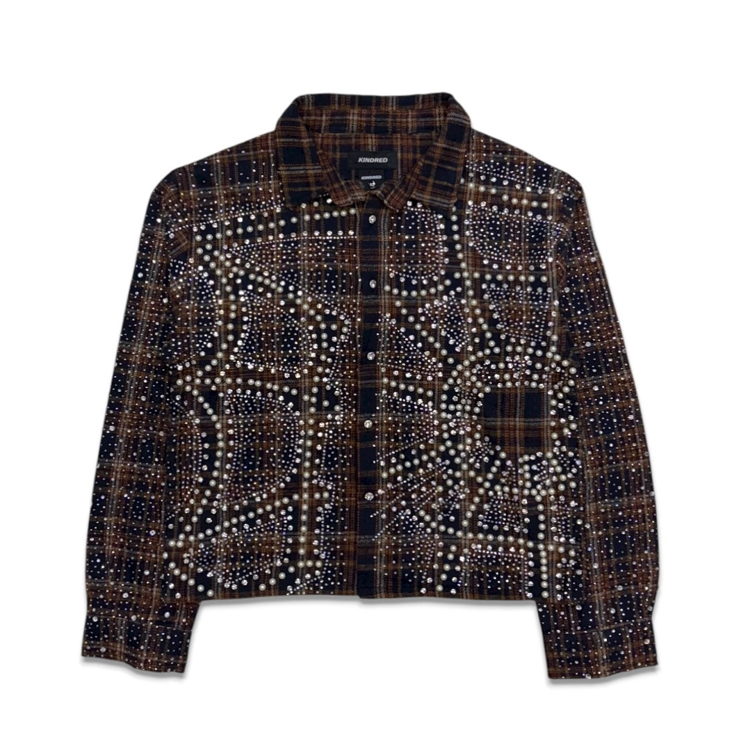 Kindred Men’s Cropped Rhinestone Pearl Flannel Shirt Brown