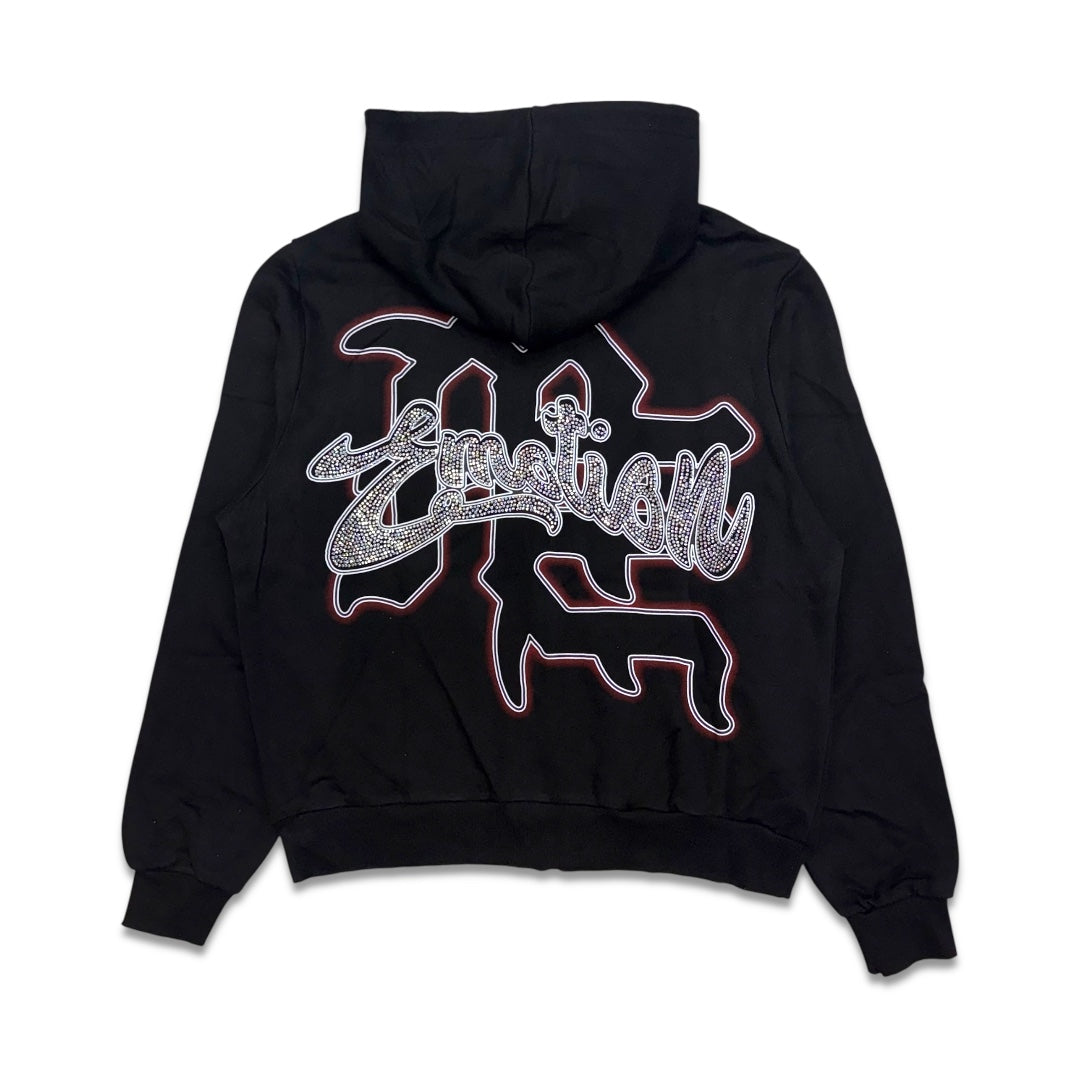 Mixed Emotion Rhinestone Hoodie Black Acid wash