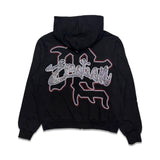 Mixed Emotion Rhinestone Hoodie Black Acid wash