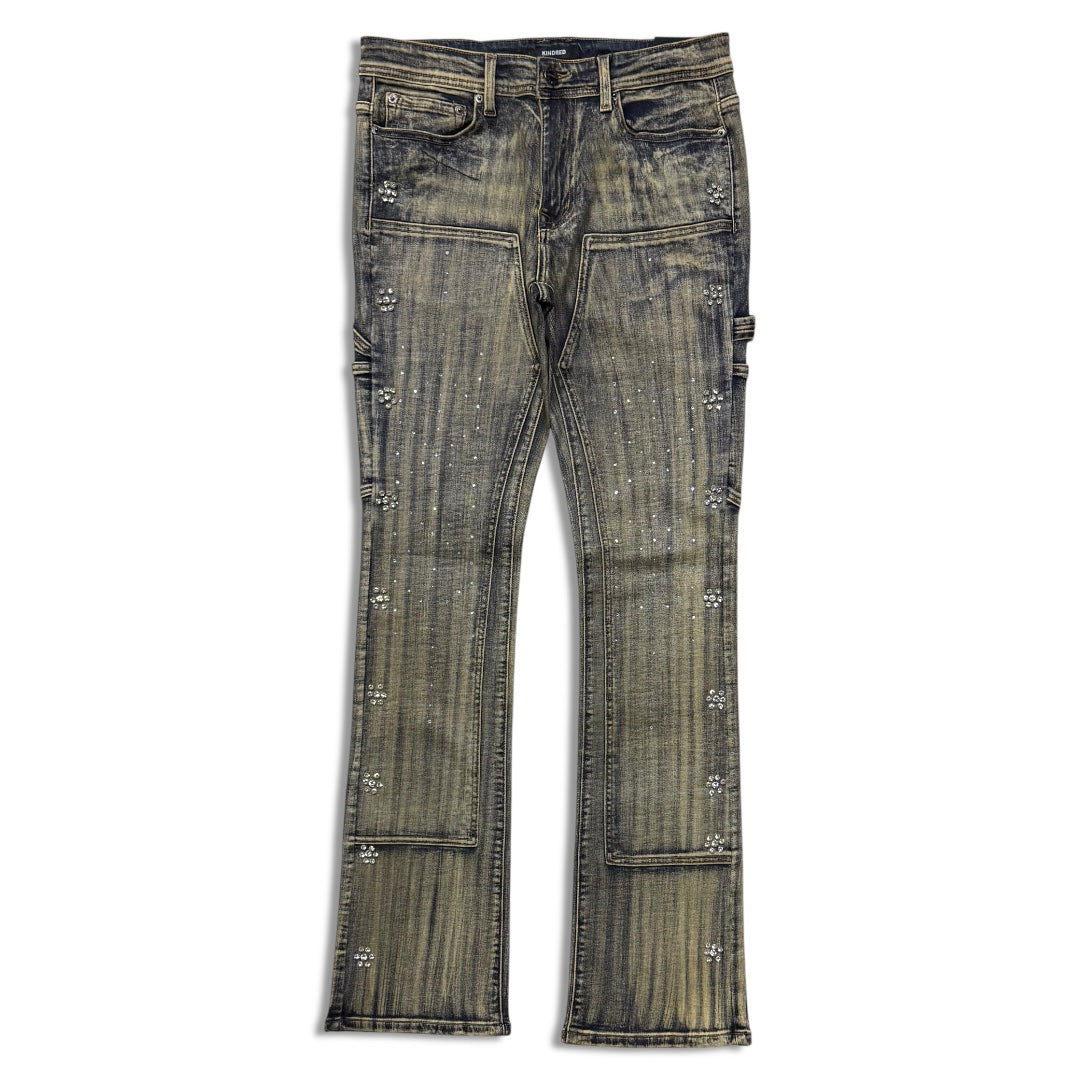 Kindred Men’s Rhinestone Stacked Jeans Mud Blue Wax