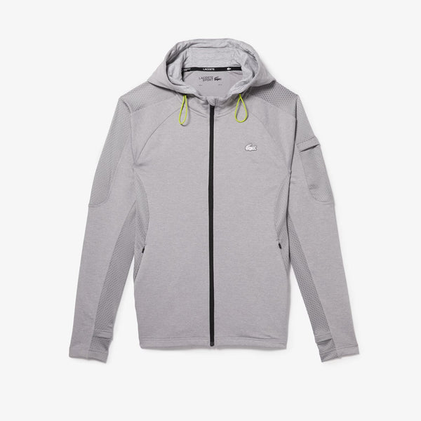 Lacoste (Men’s grey chine sport stretch zip up sweat hoodie)