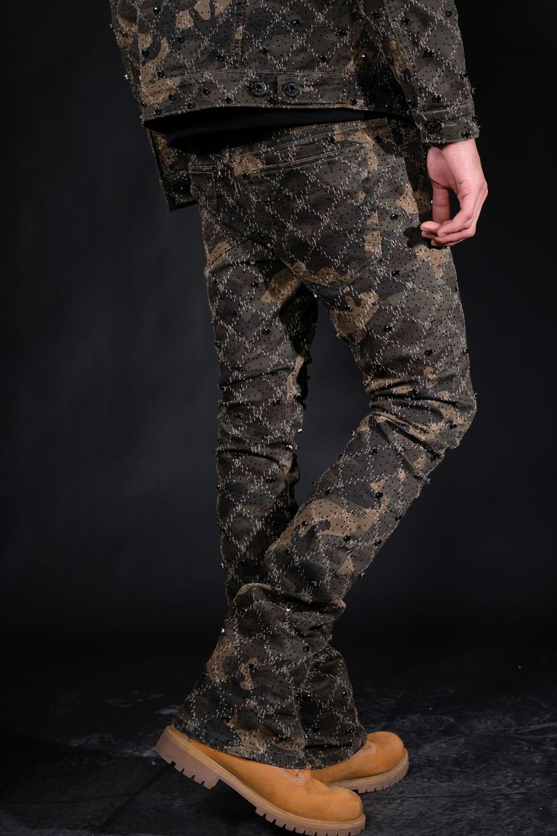 Vicious Denim Embellished Stack Jeans –  Premium Camouflage