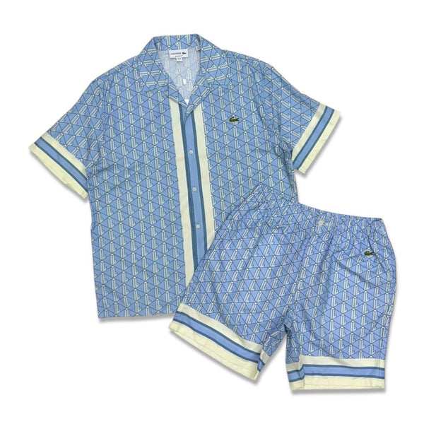 Lacoste Men’s Monogram Button Down Short Set – Blue/White