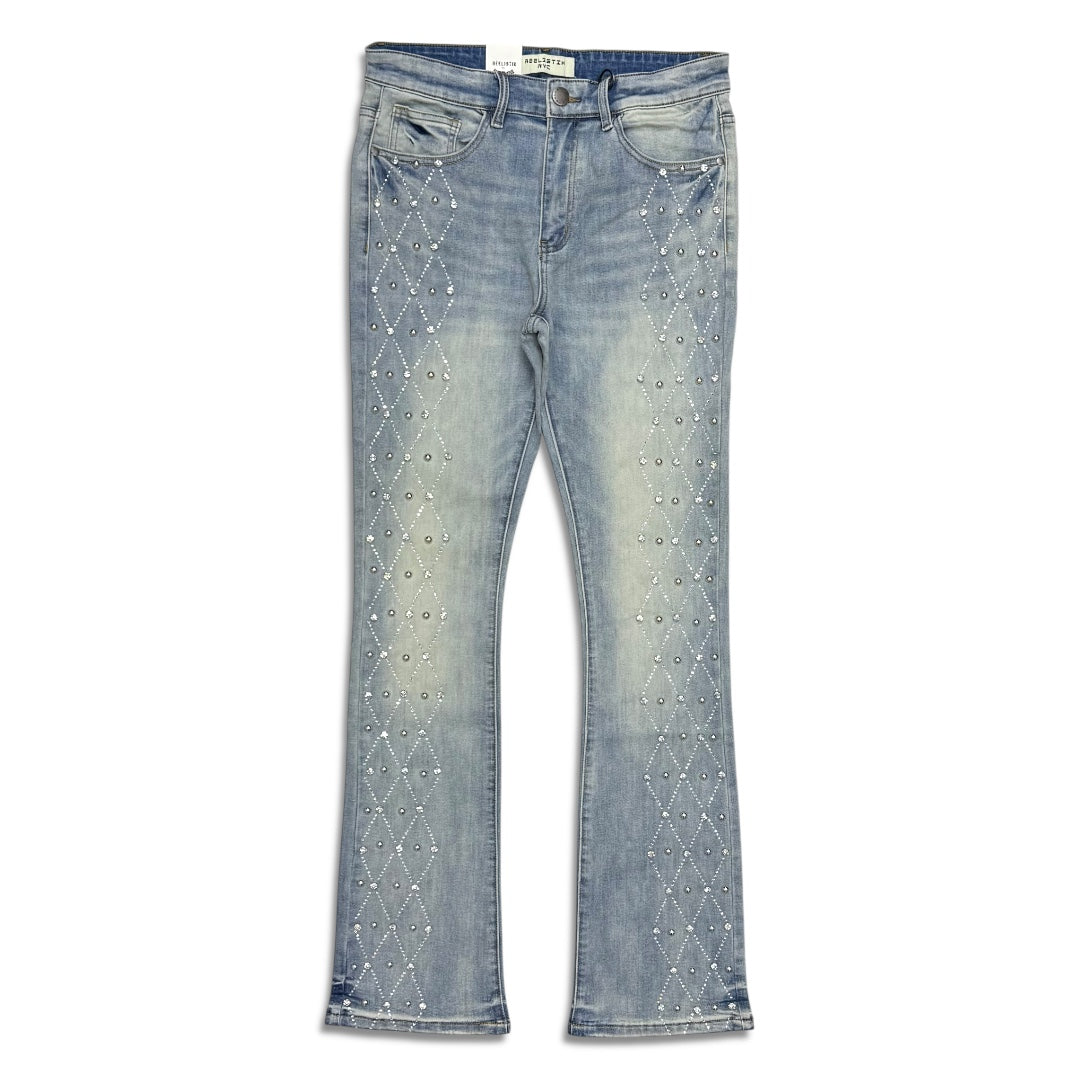 Reelistik Nyc Men's Diamond Studded stacked jeans -Light Blue (RST-6036-2)