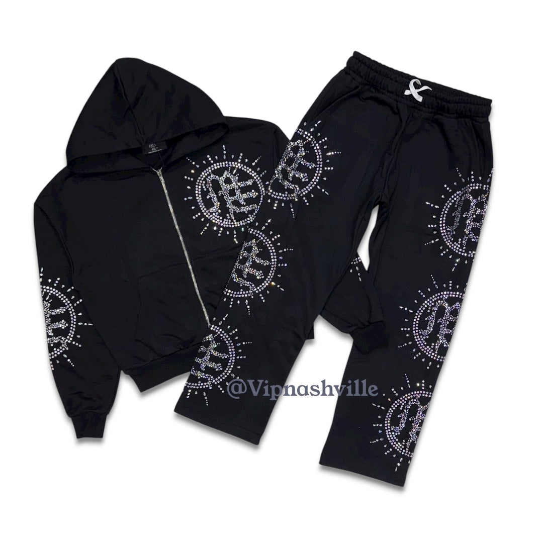 Mixed Emotion Eclipse Rhinestone Jogging set Black