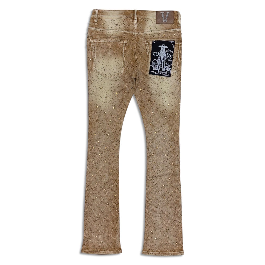 Vicious Denim Men's Stacked Embellished Jeans - brown
