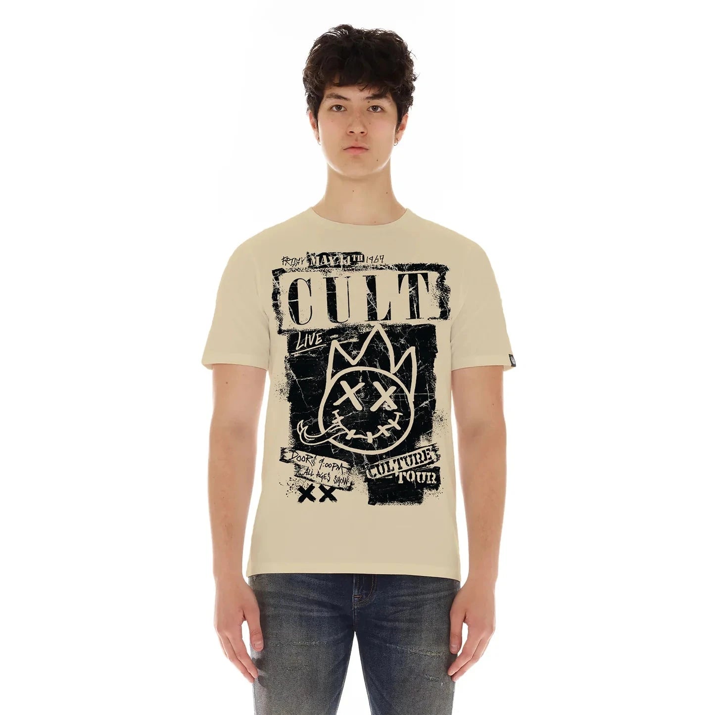 Cult of individuality Crew Neck Tee "Cult Tour" in Beige