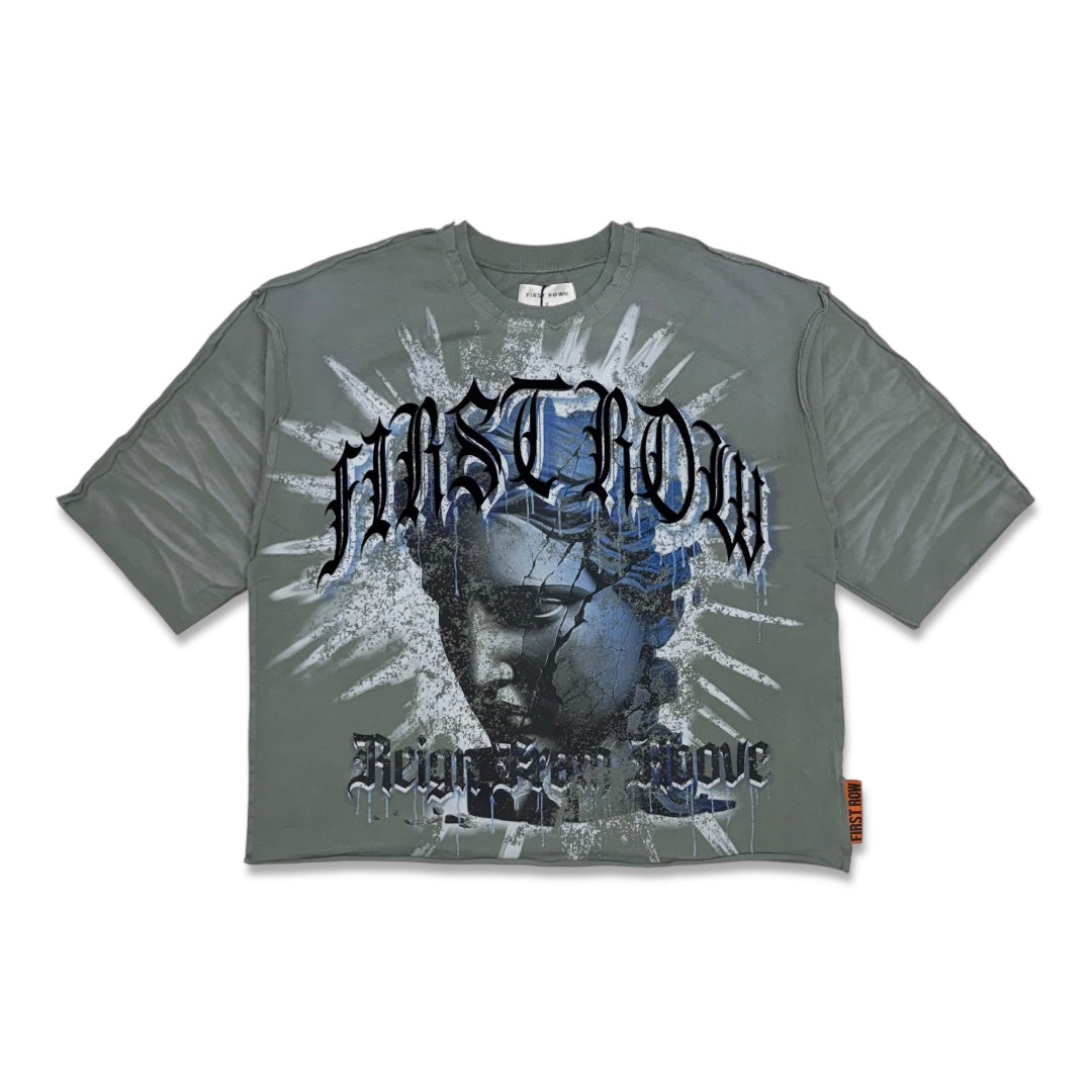 First Row Eternal Myths Broken Sculpture Graphic Cropped T-Shirt Olive Green