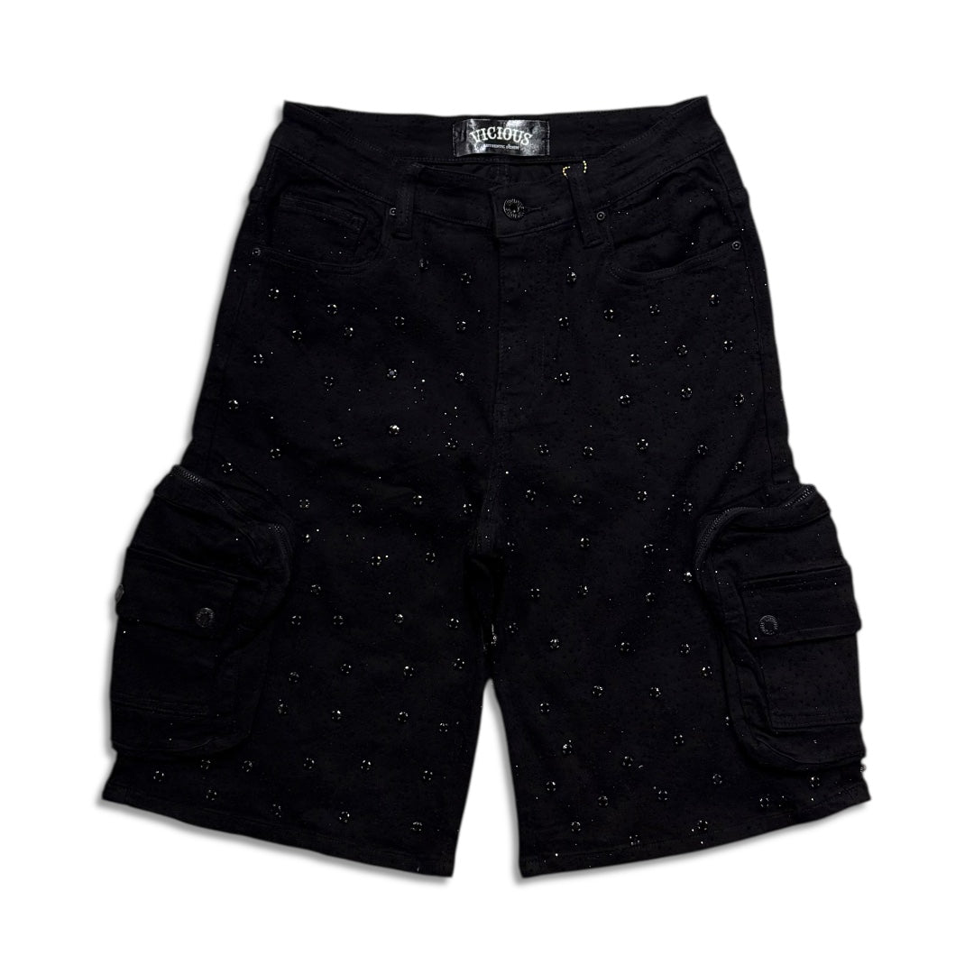 Vicious Denim Men's Embellished cargo shorts - Black