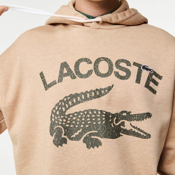Lacoste (Men’s beige loose fit crocodile hoodie)