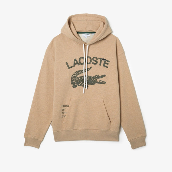 Lacoste (Men’s beige loose fit crocodile hoodie)