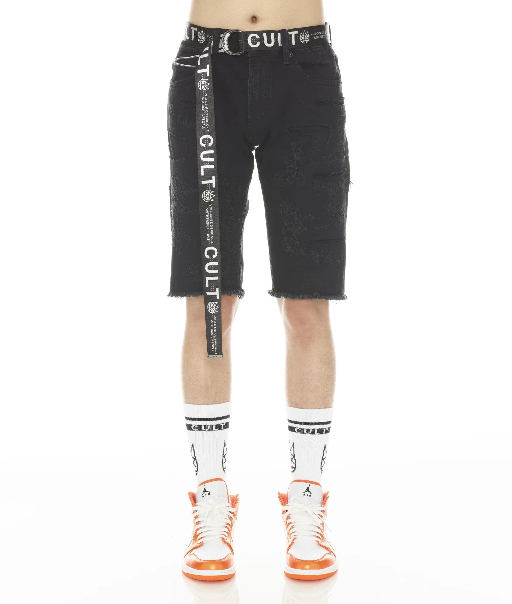 Cult of Individuality Rocker Stretch  Short belted in Grunge Black Wash