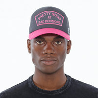 Cult of Individuality "Pretty Good at Bad Decisions" Mesh Trucker Hat - Steel Gray/Hot Pink
