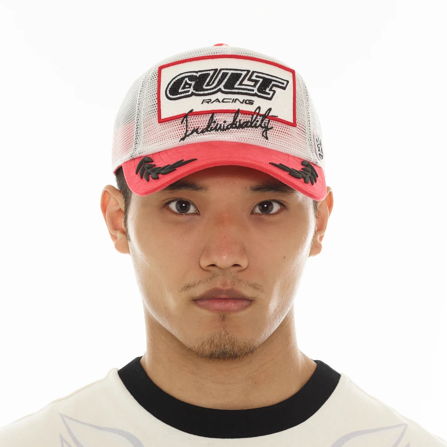 Cult Of Individuality All Over Mesh Trucker Hat Winter White/Red
