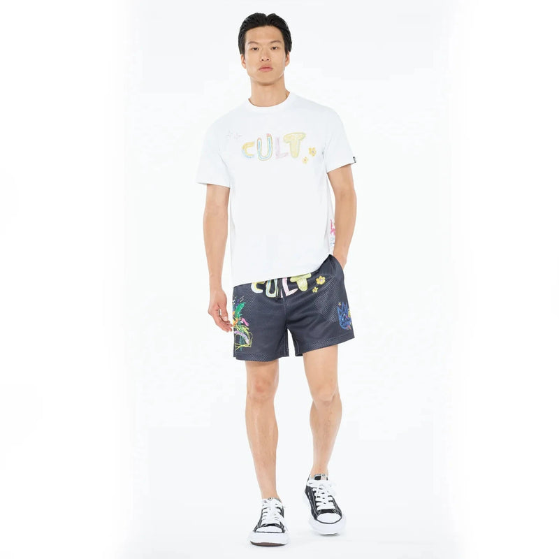Cult of individuality Heavyweight Crew Neck Tee "Crayon Logo" in White