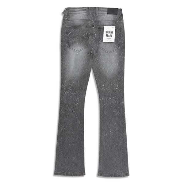 KDNK Men’s Rhinestone Skinny stacked Jeans with Chain - Grey
