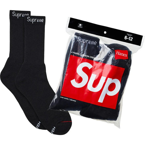 Black Supreme x Hanes Crew Socks in packaging – Supreme streetwear socks