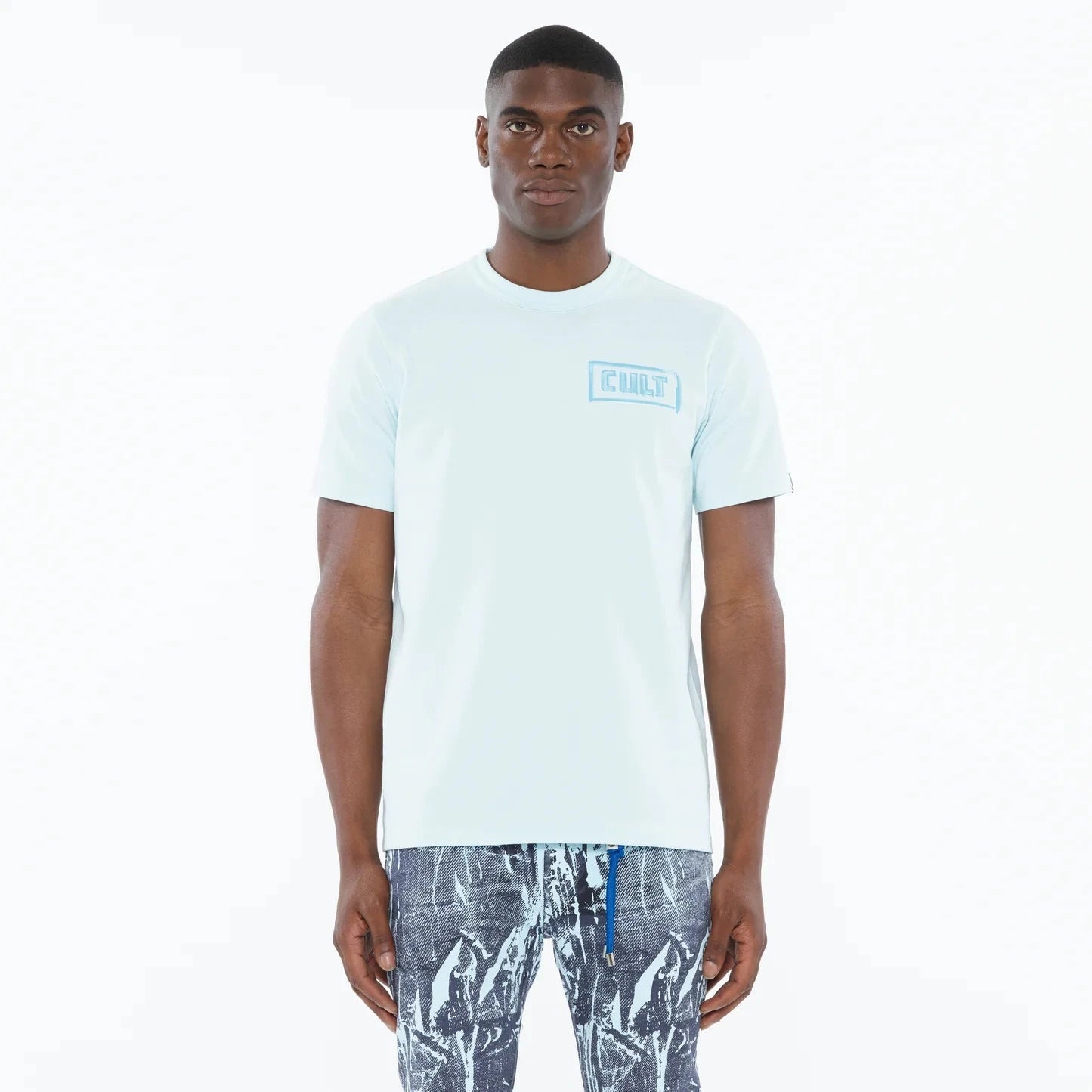 Cult of Individuality Heavyweight Crew Neck Tee "Stroke” in Powder Blue