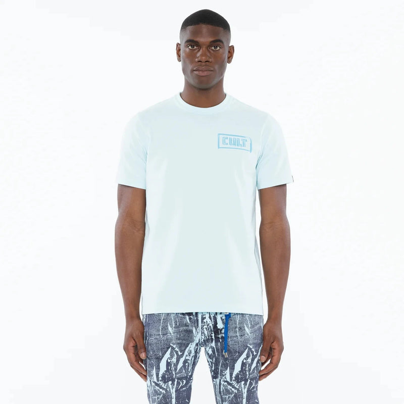 Cult of Individuality Heavyweight Crew Neck Tee "Stroke” in Powder Blue