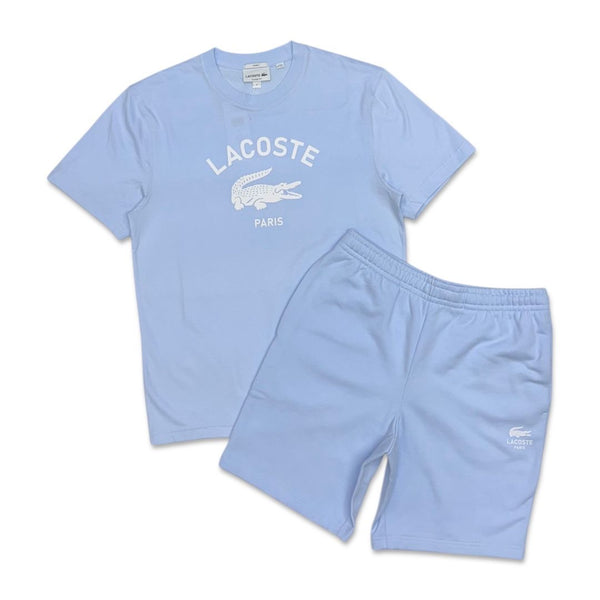 Lacoste Men's Signature Print Cotton Short Set - Light Blue
