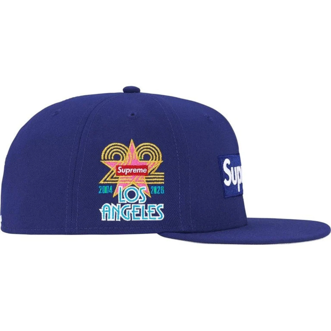 Supreme Shop Anniversary Box Logo 59FIFTY Fitted Hat Navy LA