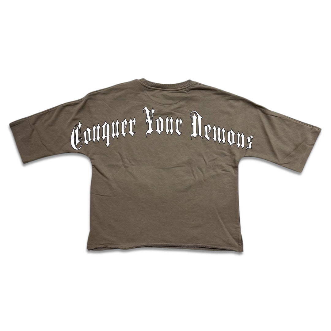 Focus Timeless Grim Reaper Cropped T-Shirt - Dark Khaki