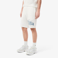 Lacoste Men's Graphic Print Cotton Fleece Shorts -white/blue GH0286-51-CPI
