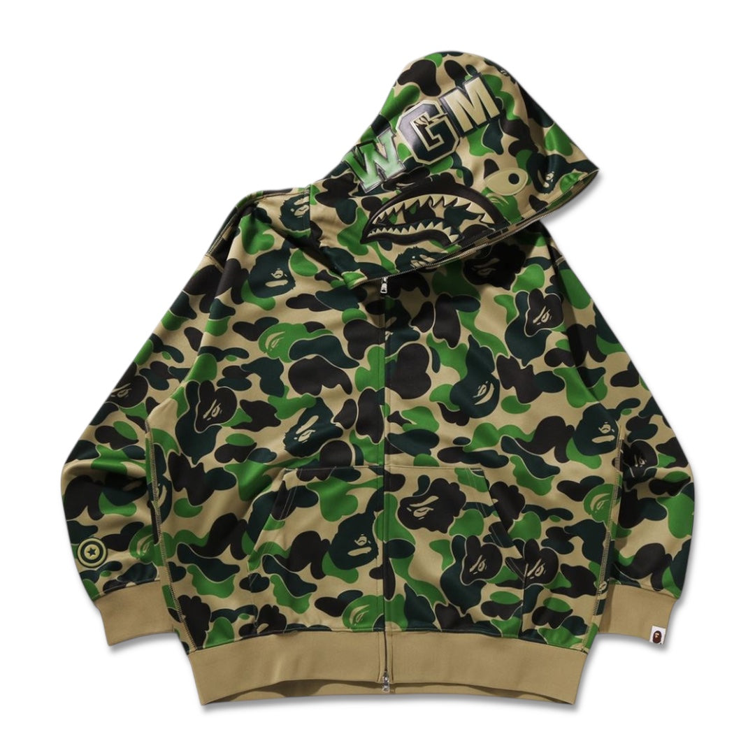 Bape ABC Camo Polyester Relaxed Fit Shark Full Zip Hoodie Green