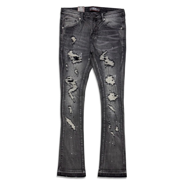 Denimicity Men's Distressed Stacked Flare Jeans – Dark Gray