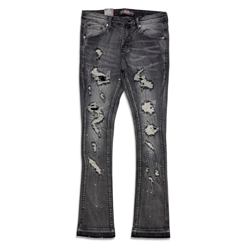 Denimicity Men's Distressed Stacked Flare Jeans – Dark Gray