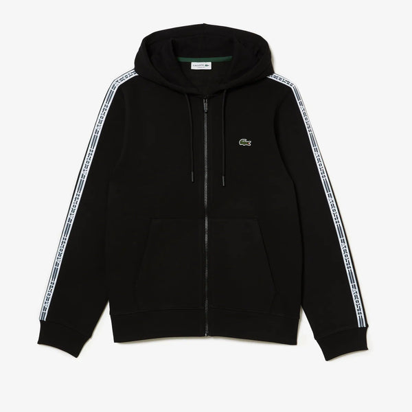 Lacoste (Men’s black classic fit brand stripes zip up hoodie)