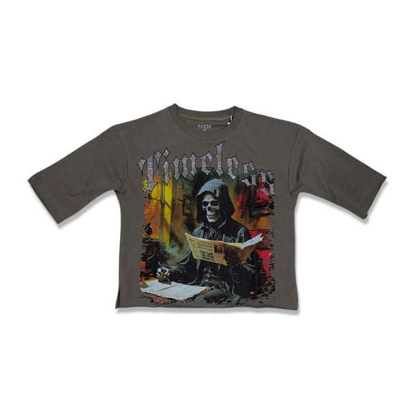 Focus Timeless Grim Reaper Cropped T-Shirt - Dark Khaki