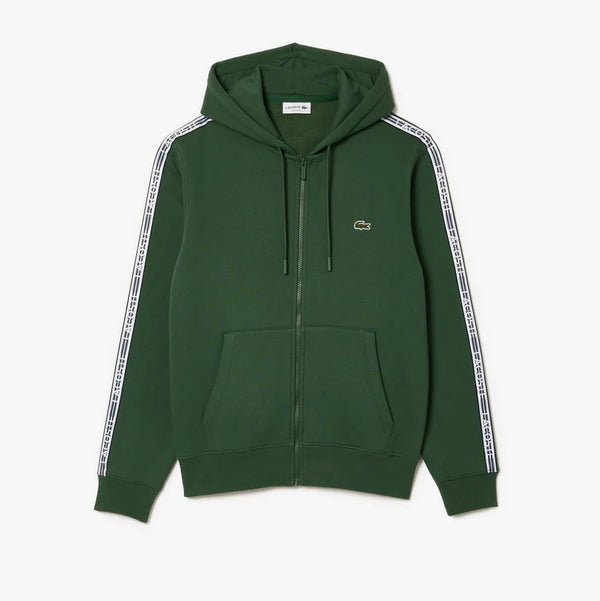 Lacoste (Men’s dark green classic fit brand stripes zip up hoodie)