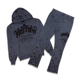 First Row Made In Heaven Gathered Star Stacked Jogger set Dark Grey