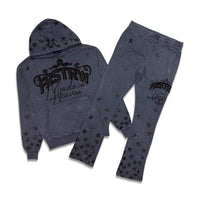 First Row Made In Heaven Gathered Star Stacked Jogger set Dark Grey