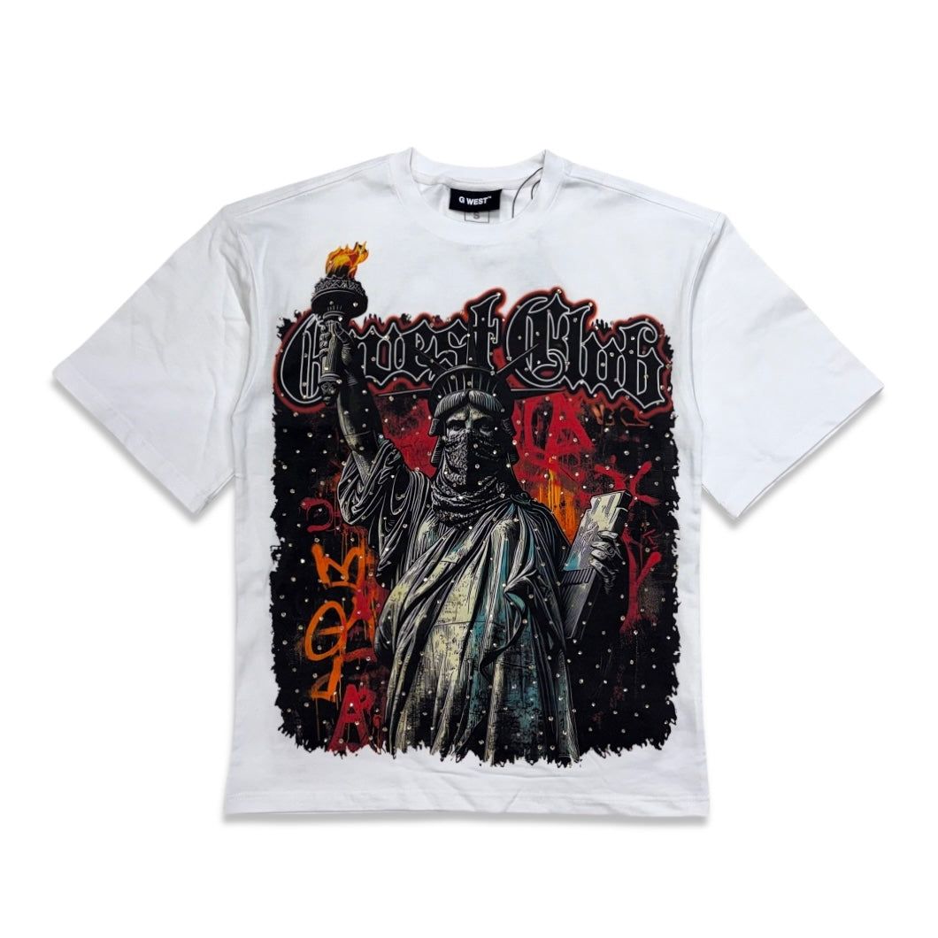 G west Men's Freedom Rhinestone Tee White/Red